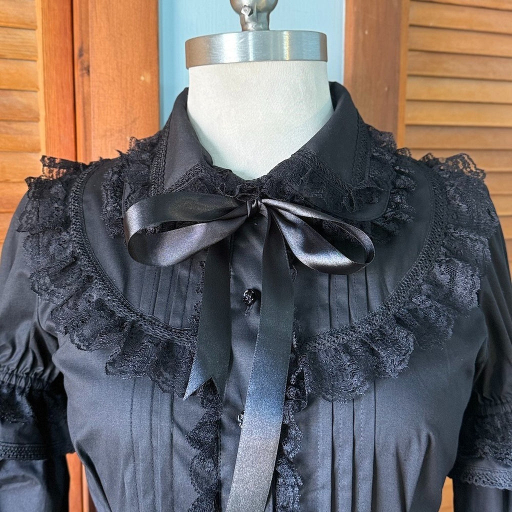 ACDC Rag Gothic Lolita EGL Aristocrat Black Bow Ruffle Transformer Shirt M