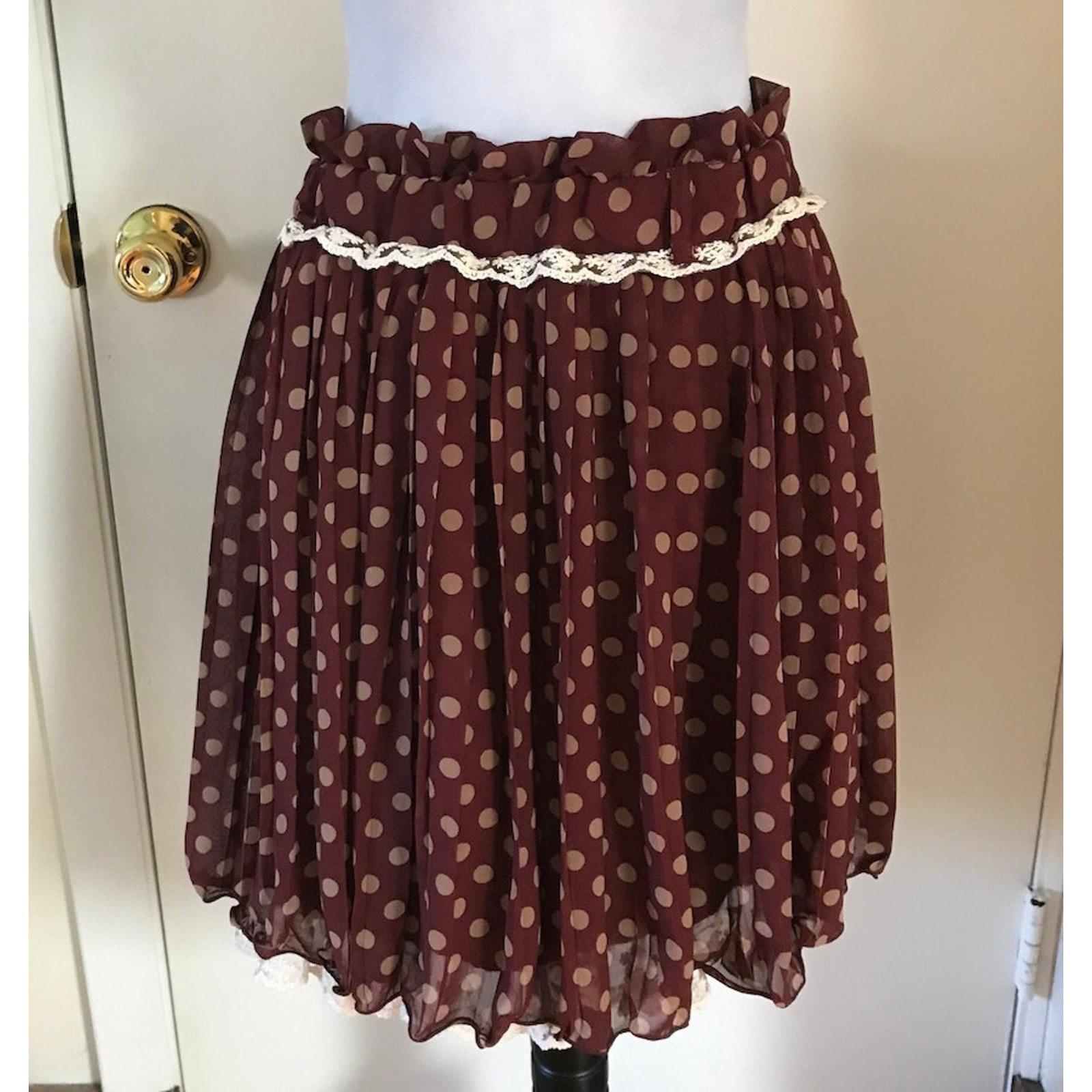 Liz Lisa Meyeeka J-fashion Kawaii Brown Polka Dot Gathered Skirt S