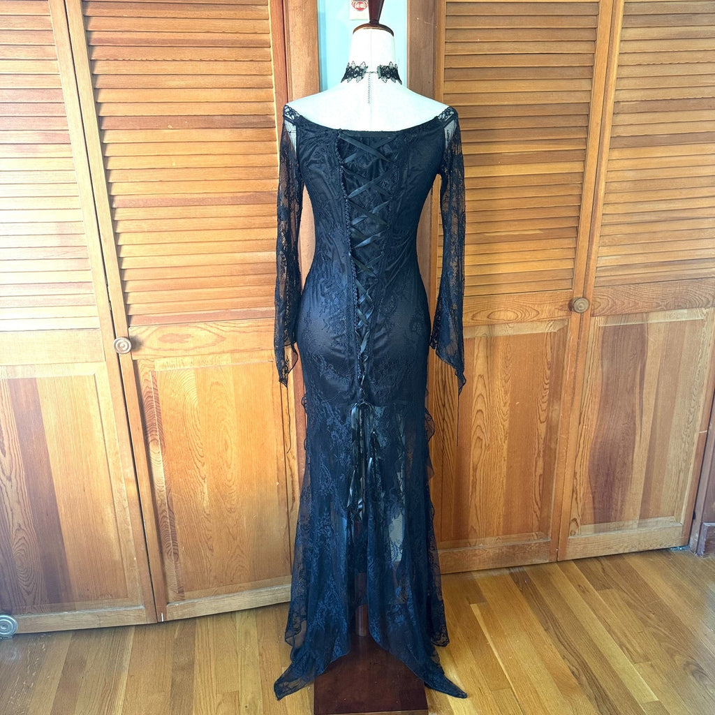 Dark In Love Gothic Victorian Vkei Black Lace Swallowtail Mermaid Dress