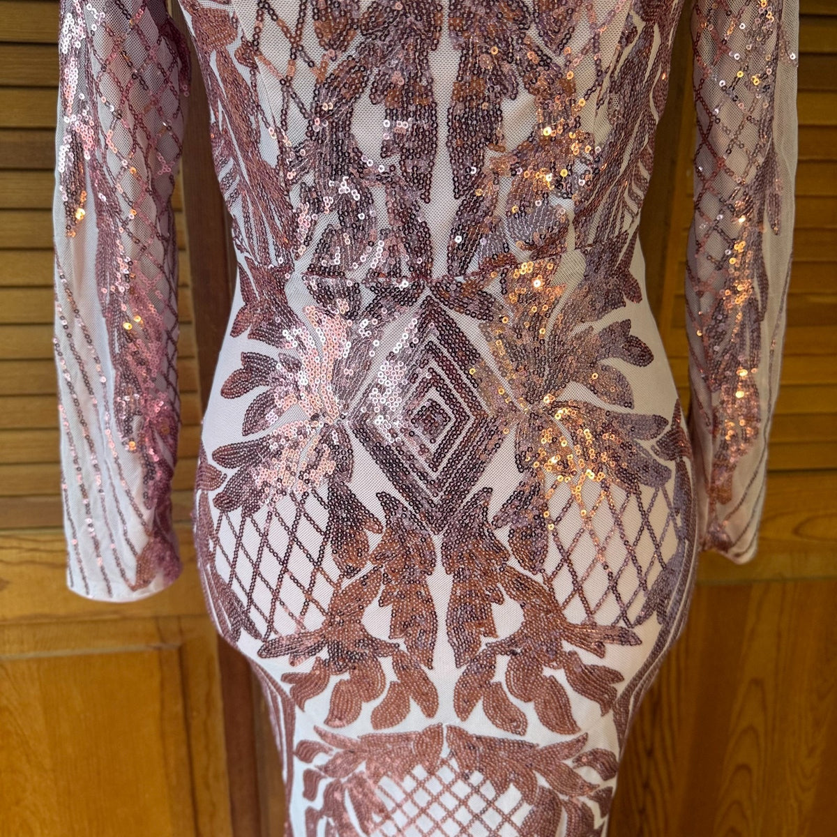 Pink Sequins Fairycore Mermaidcore Disco Diva Bodycon 1930s 1970s Dress Gown XS