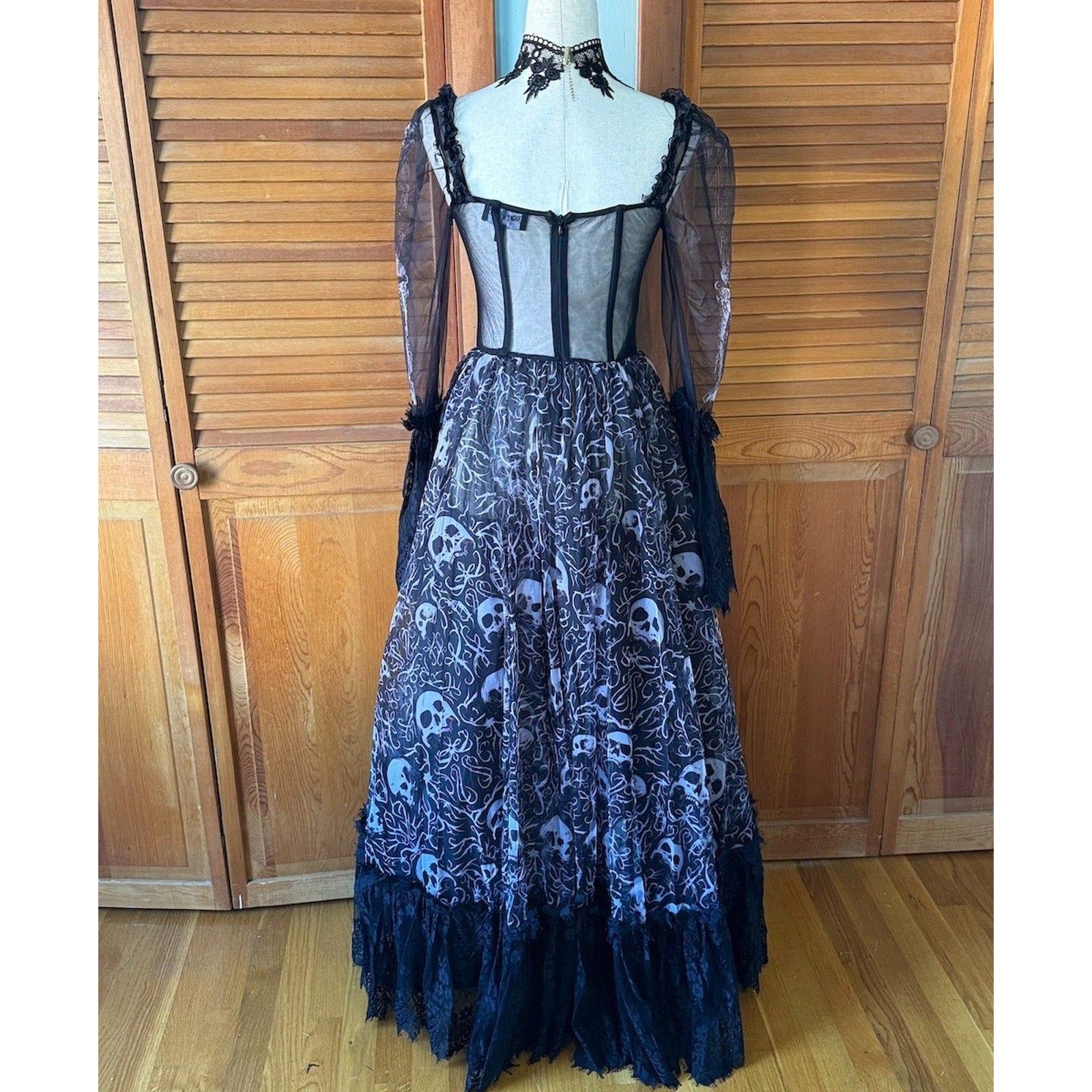 Dolls Kill Gothic Victorian Halloween Dance With Death Skulls Bones Dress Gown