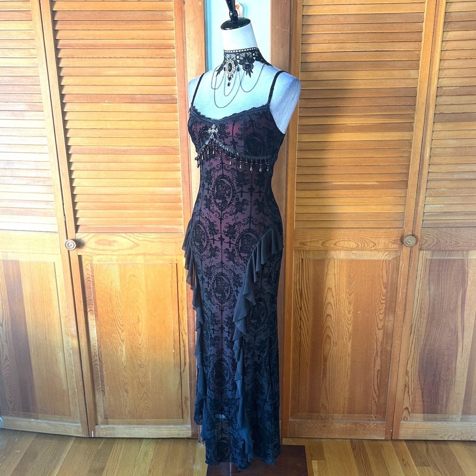 Gothic Victorian Vampire Everlasting Melancholy Cross Beads & Ruffles Dress