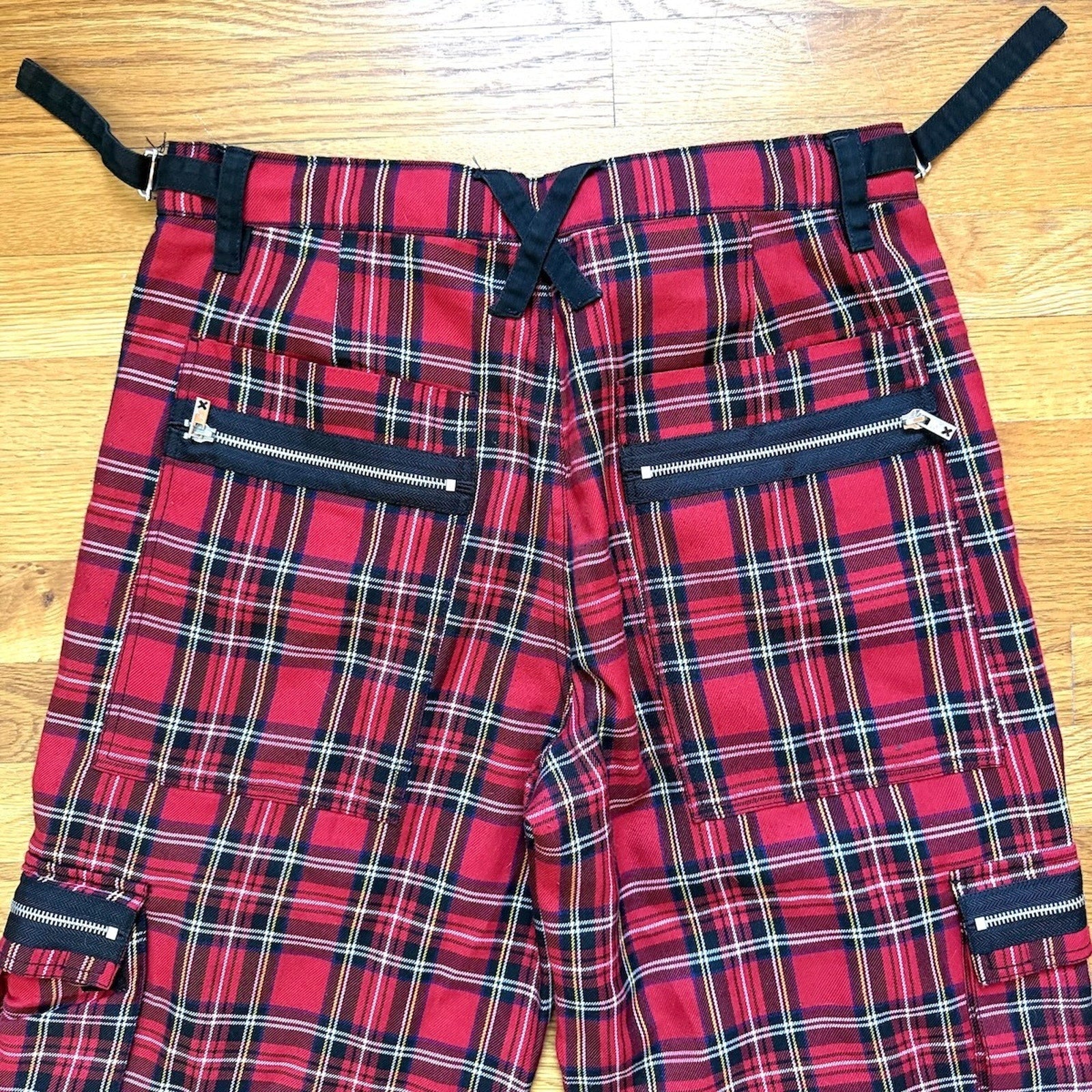 Vintage Tripp NYC Punk Goth Y2K Red Plaid Bondage Transformer Pants Shorts M