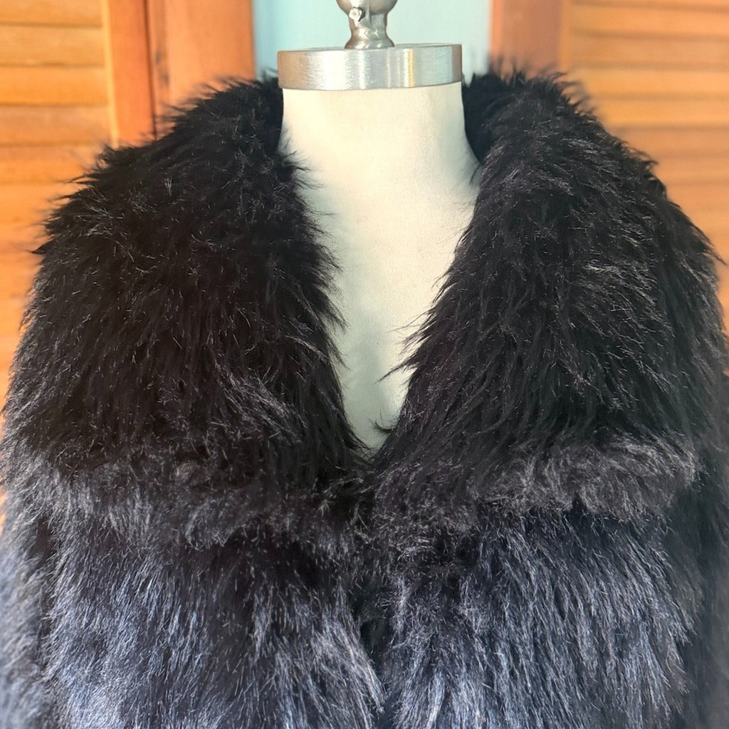 Gothic Victorian Punk Glam Rave Emo Alternative Black Faux Fur Jacket XS-L