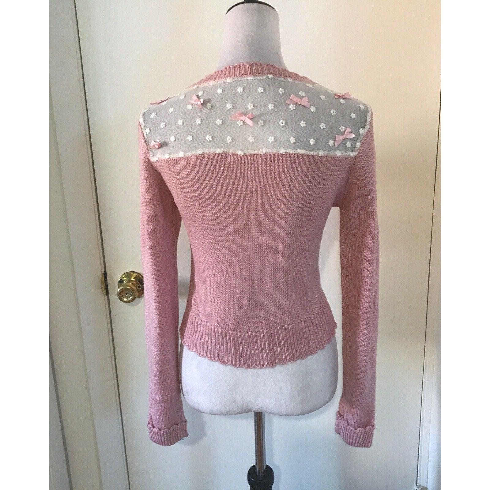 Lolita Victorian Kawaii J-fashion Pink & White Cardigan Sweater S