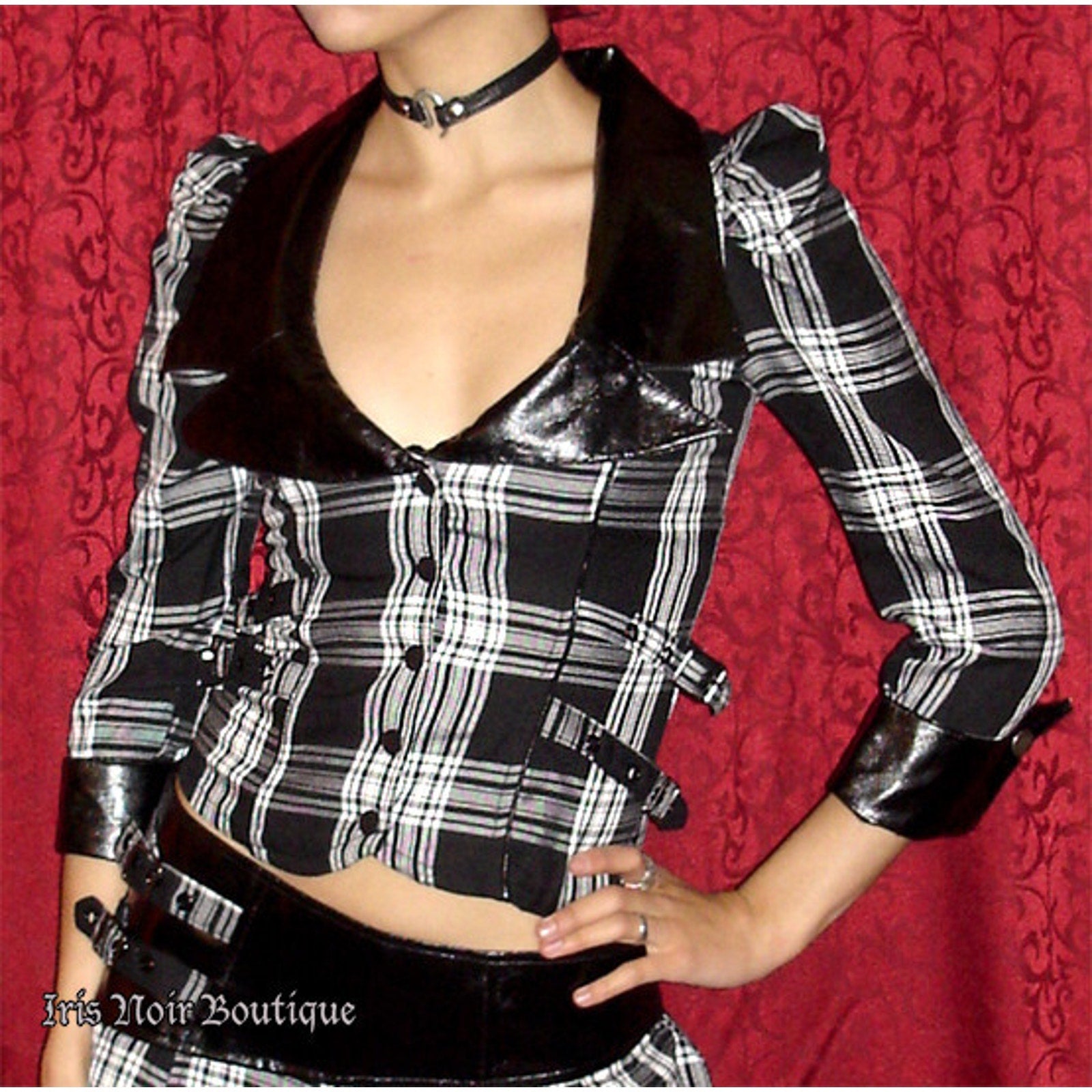 Lip Service Schoolgirl Gothic Lolita Punk Retro Black White Plaid Jacket XS