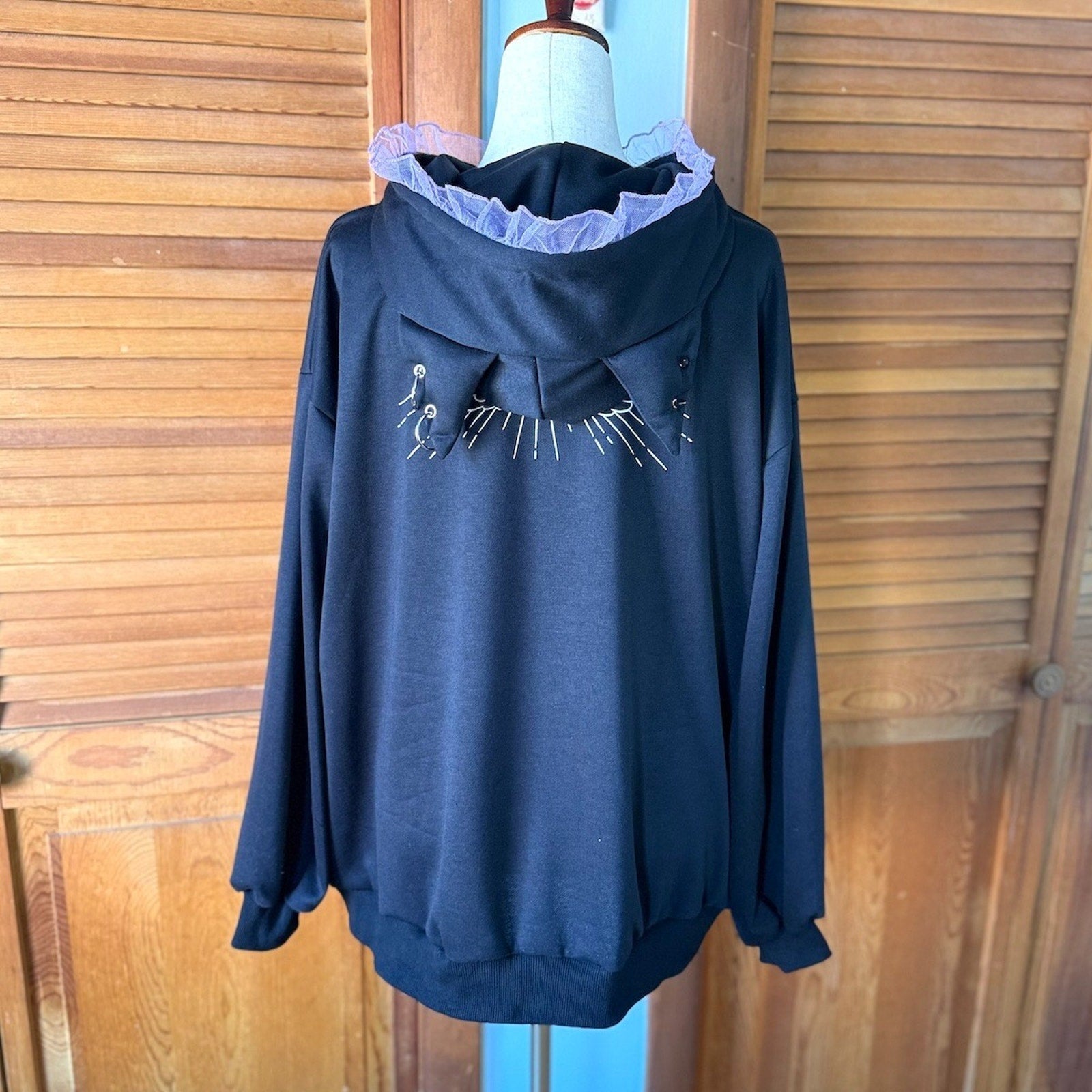 ACDC Rag Lolita EGL Yami Kawaii Devil Punk Kitty Cat Ears Black Hoodie Top