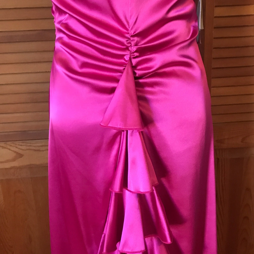 Jessica McClintock Vintage Victorian Lolita Fuchsia Ruffle Train Evening Gown L