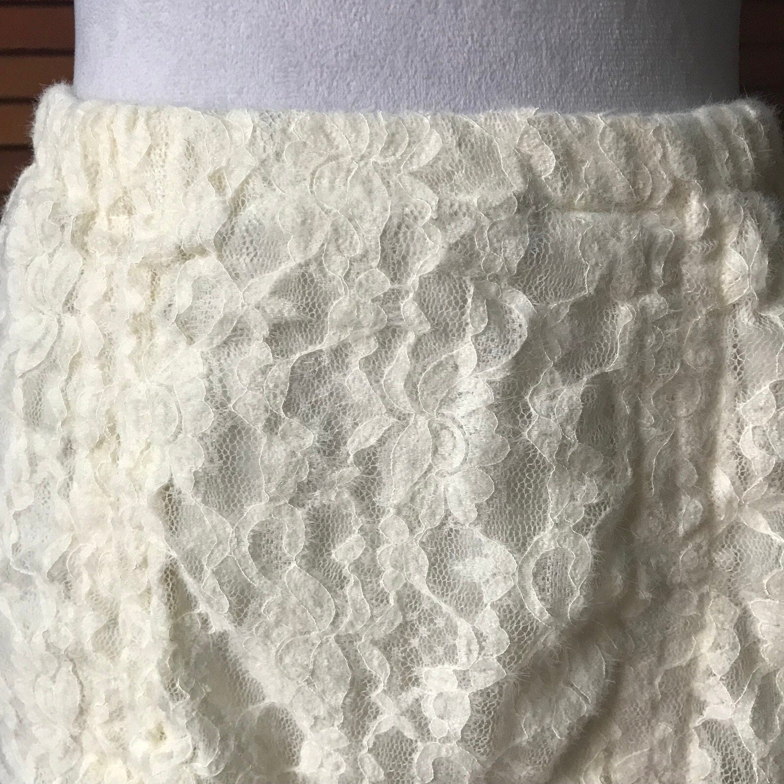 Victorian Whimsigoth Cottage Coquette Fuzzy Ivory White Lace Gathered Skirt
