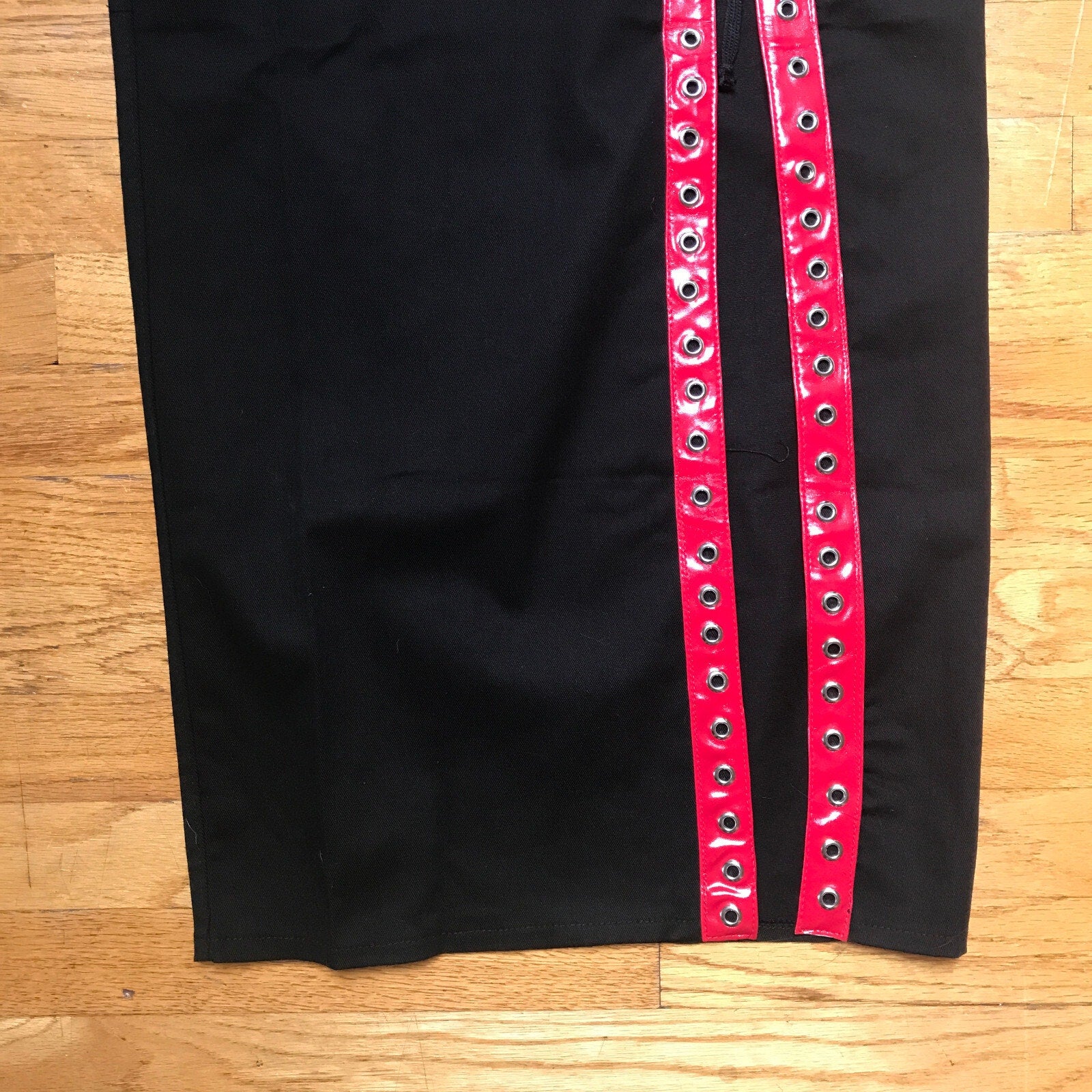 Phaze UK Punk Goth Black Cotton Red Vinyl Lacing Long Skirt