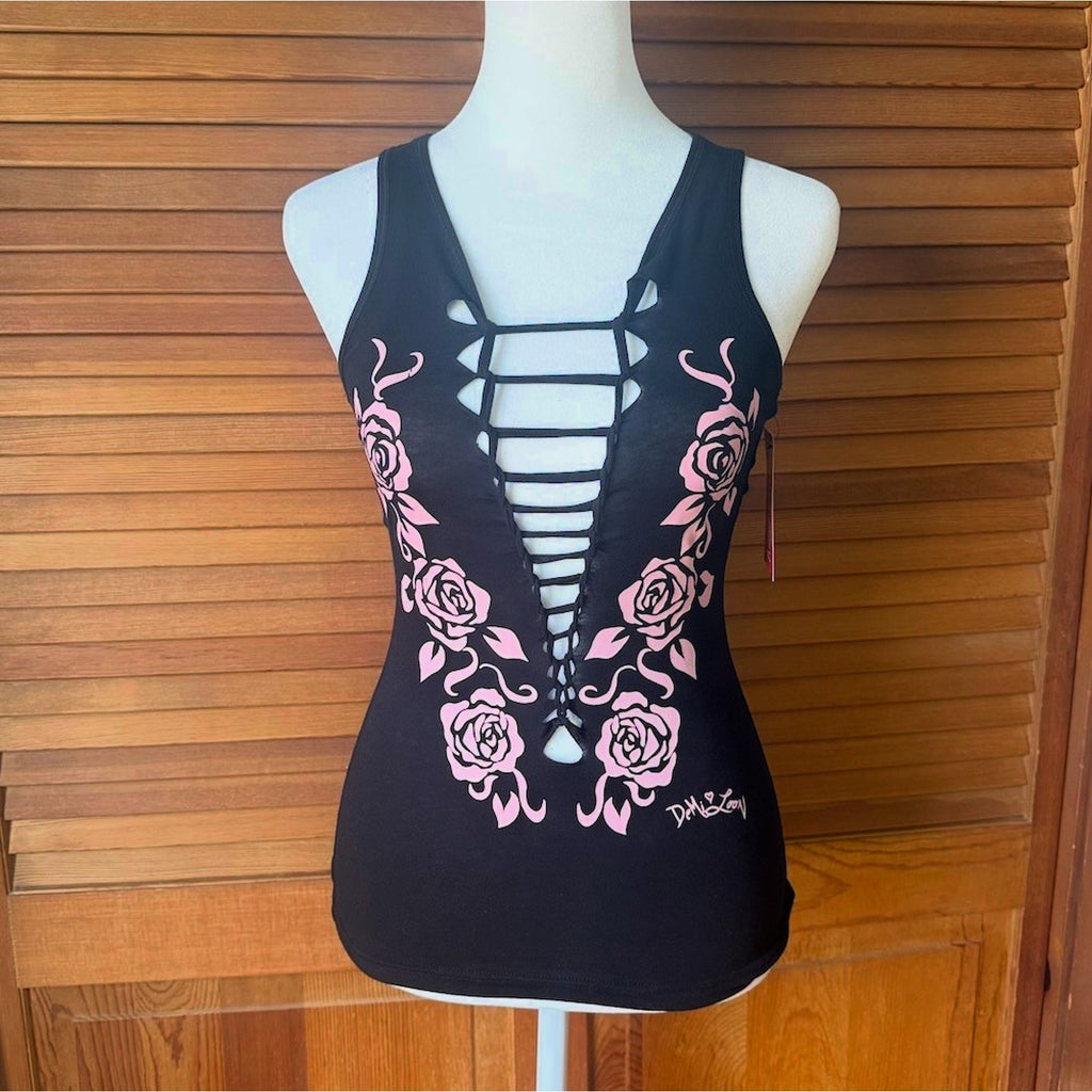 Demi Loon Punk Goth Emo Grunge "Desert Rose" Slashed Cutout Festival Tank