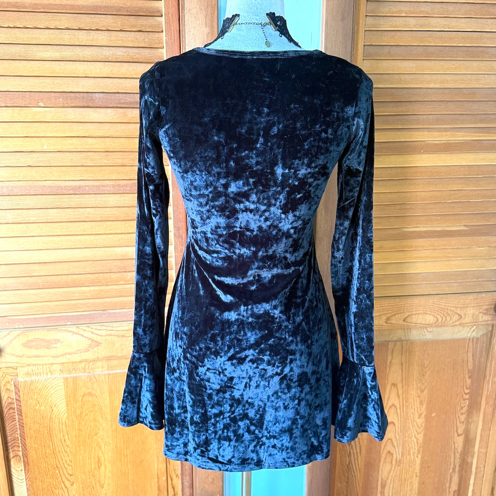 Gothic Victorian Dolls Kill Maroon Moon Black Velvet Mini Dress
