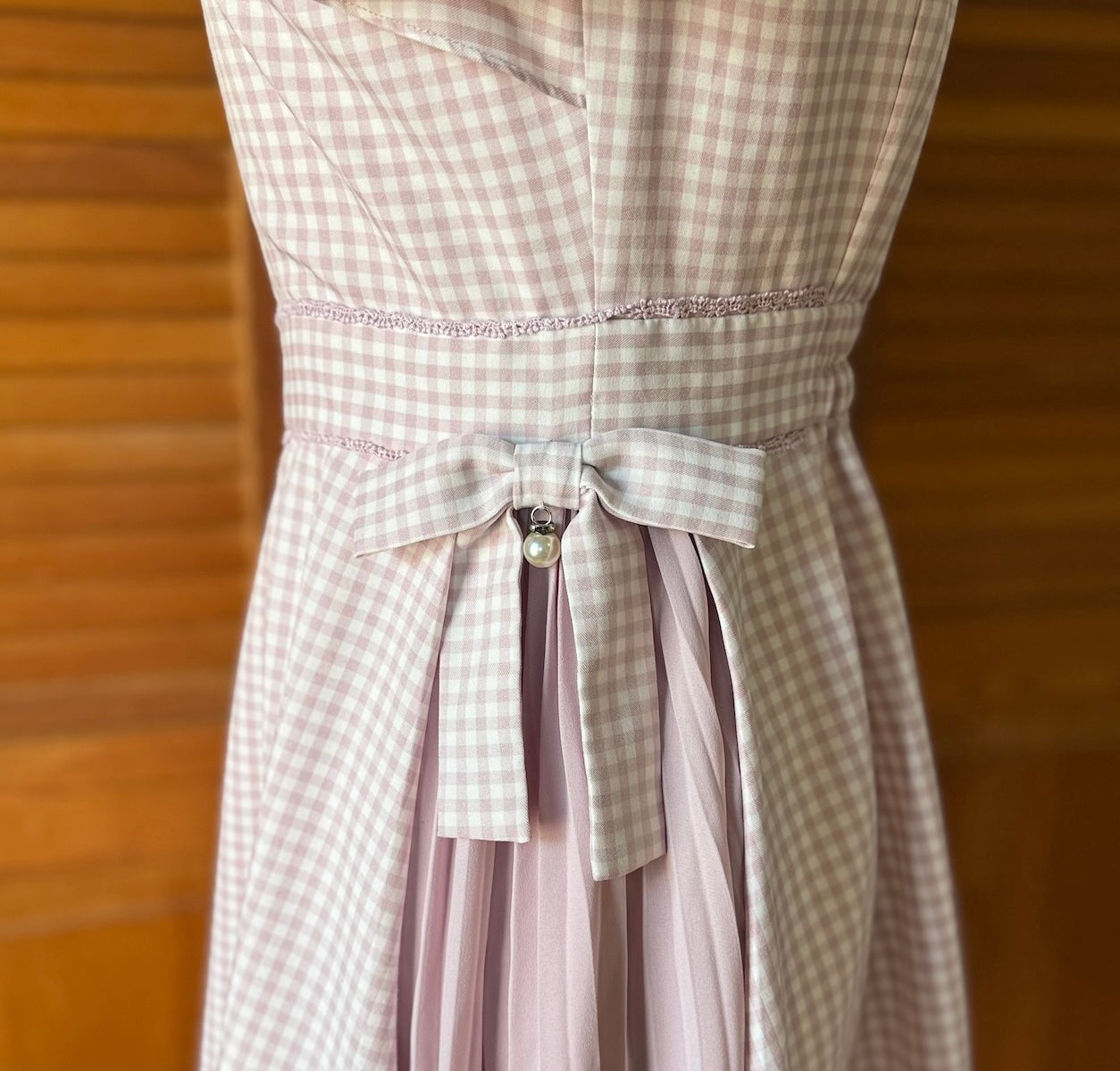 J-fashion Lodispotto Jirai Kei Gyaru Pink Gingham Bows & Pearls Dress S
