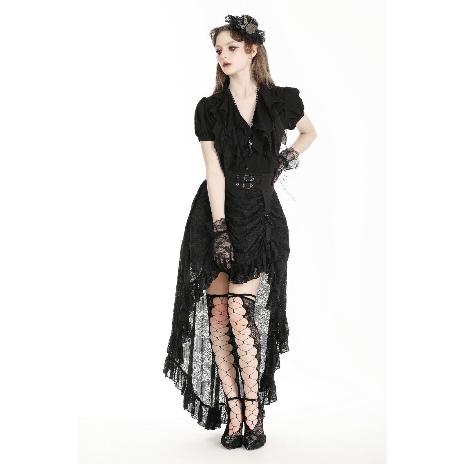 Dark in Love Gothic Victorian Vampire Vkei Black Lace Garter & Buckle Skirt