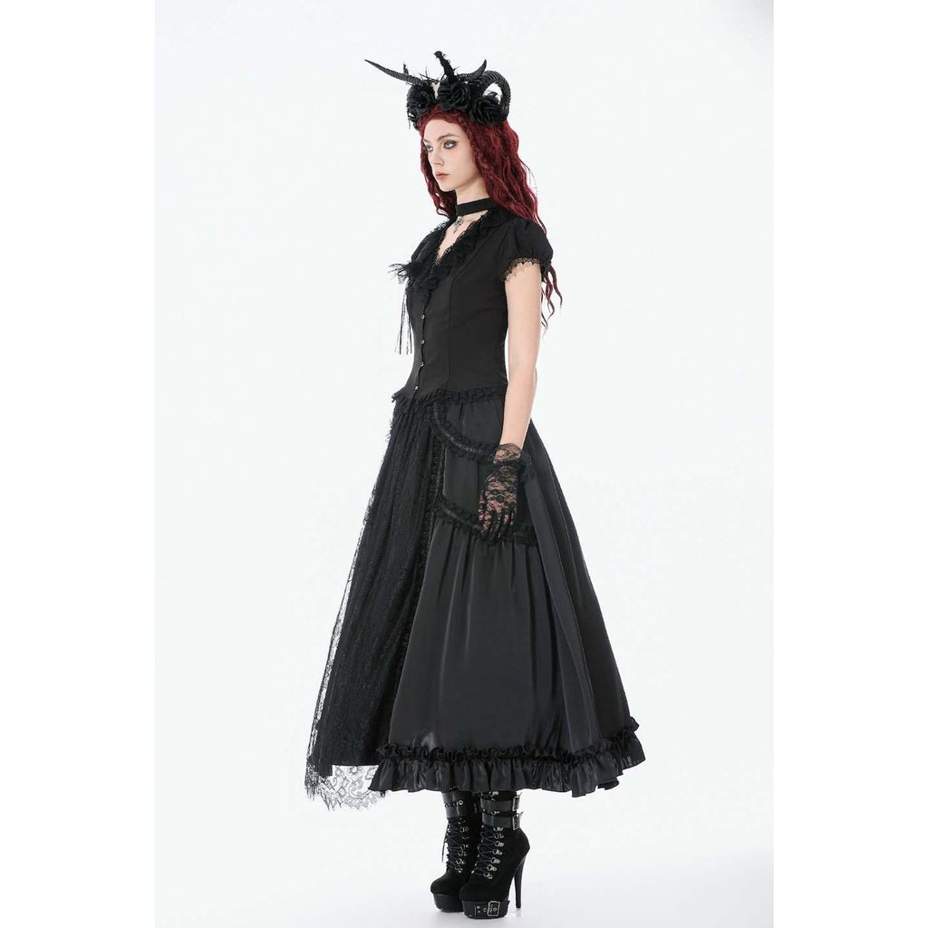 Dark in Love Gothic Victorian Vampire Vkei Black Lace & Ruffle Skirt M-XL