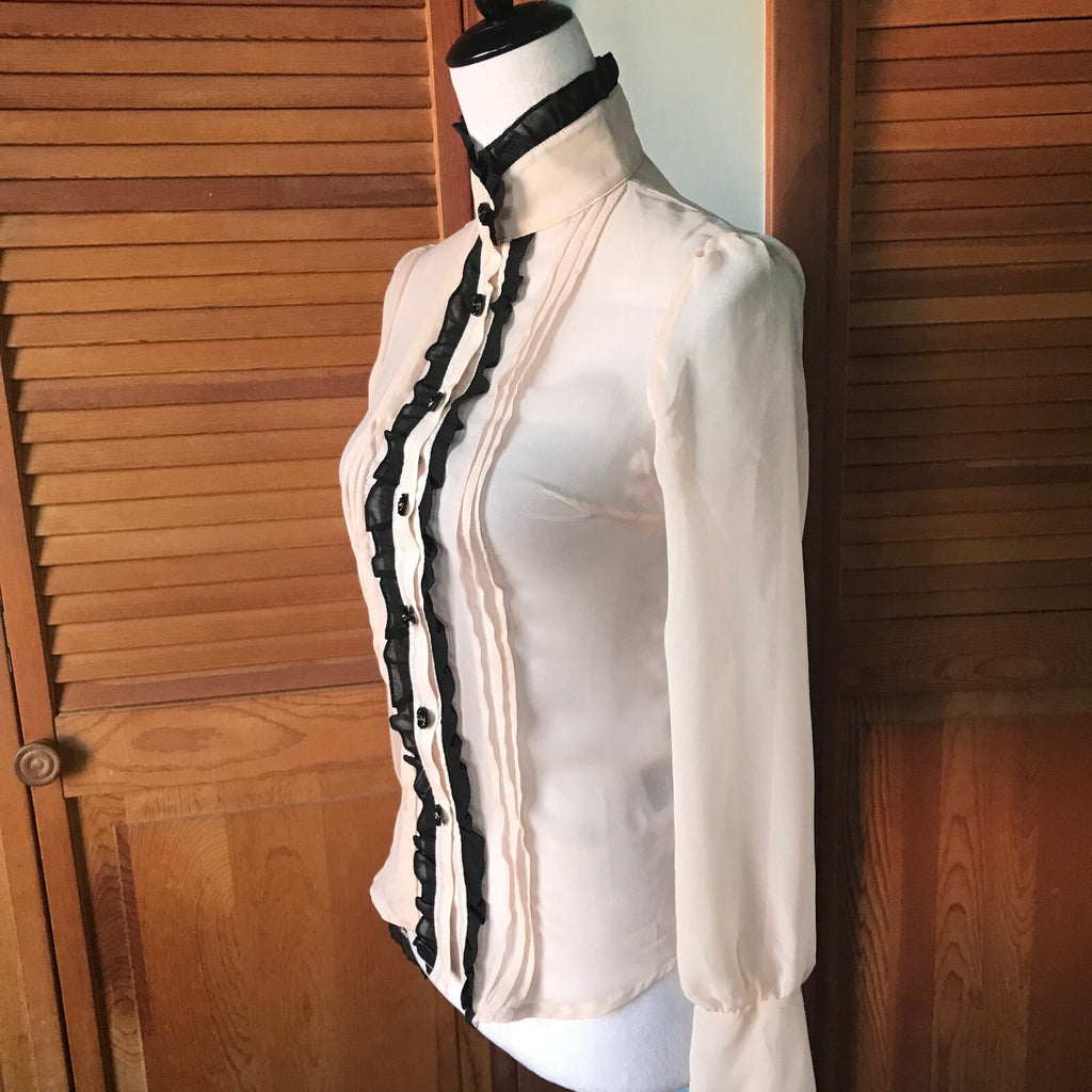Voodoo Vixen Gothic Steampunk Victorian Aristocrat Sheer Ivory Chiffon Blouse S