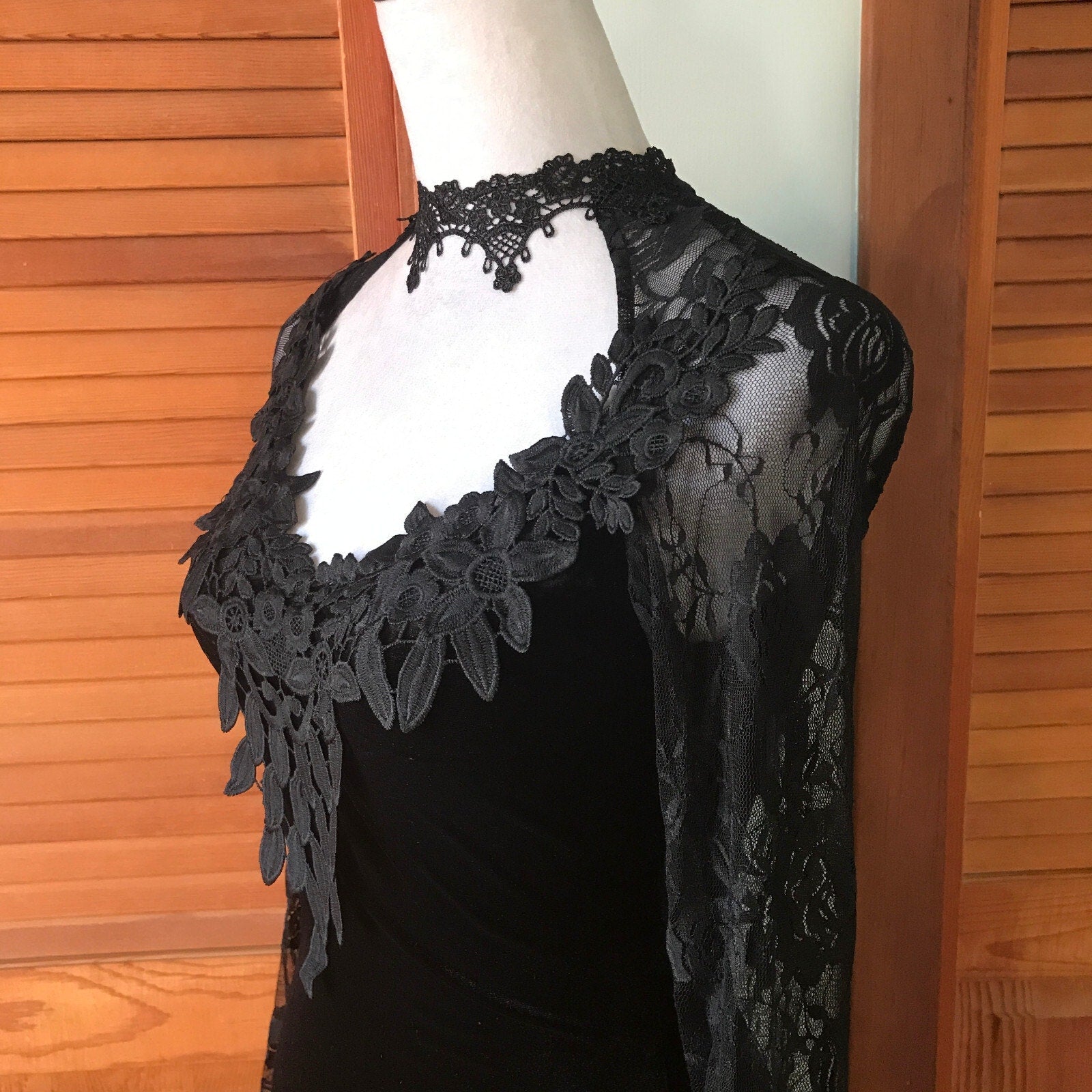 Gothic Victorian Flowers of Evil Black Velvet & Lace Morticia Gown Dress