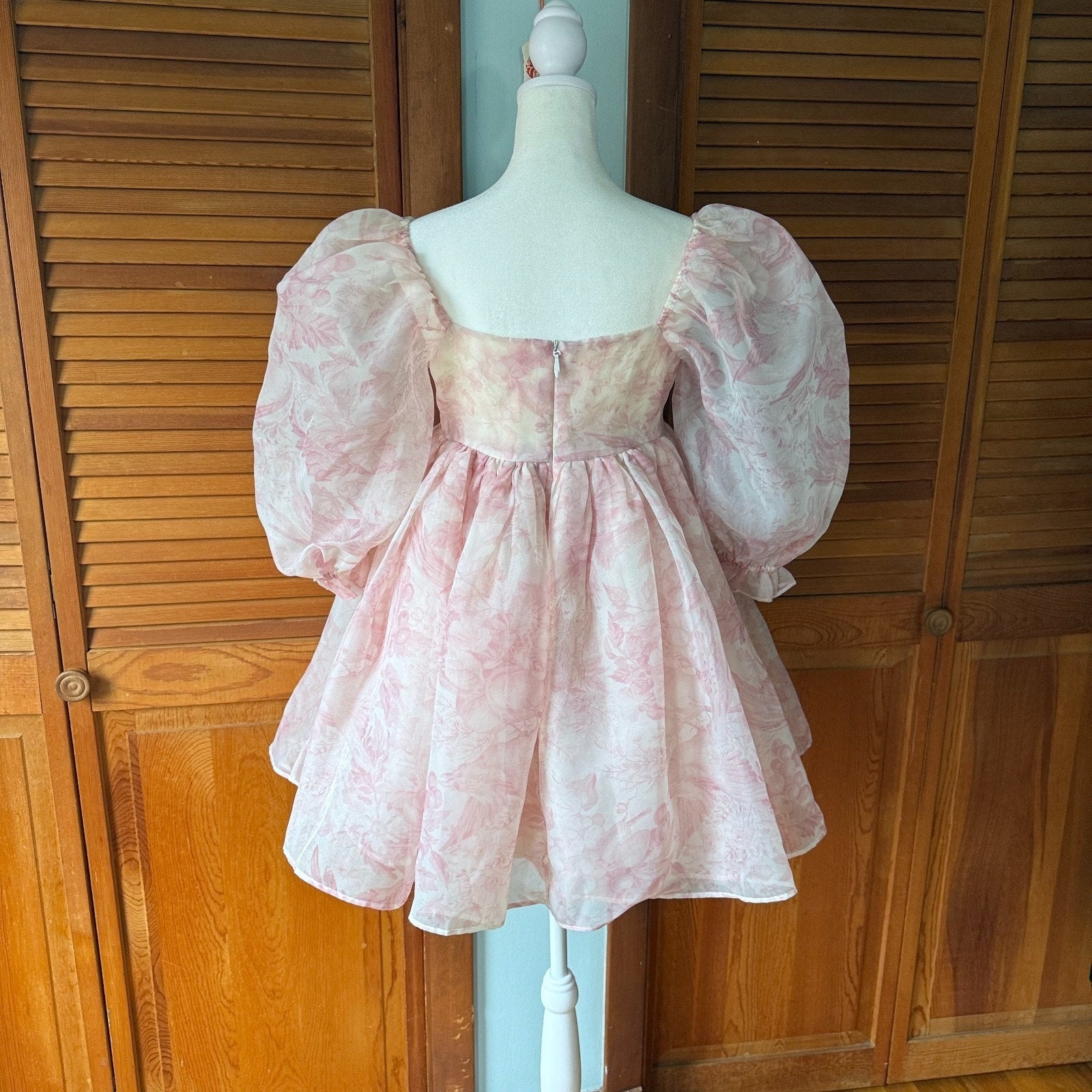 Selkie Cottagecore Romantic Fairycore Pink Floral Puff Sleeve Dress S