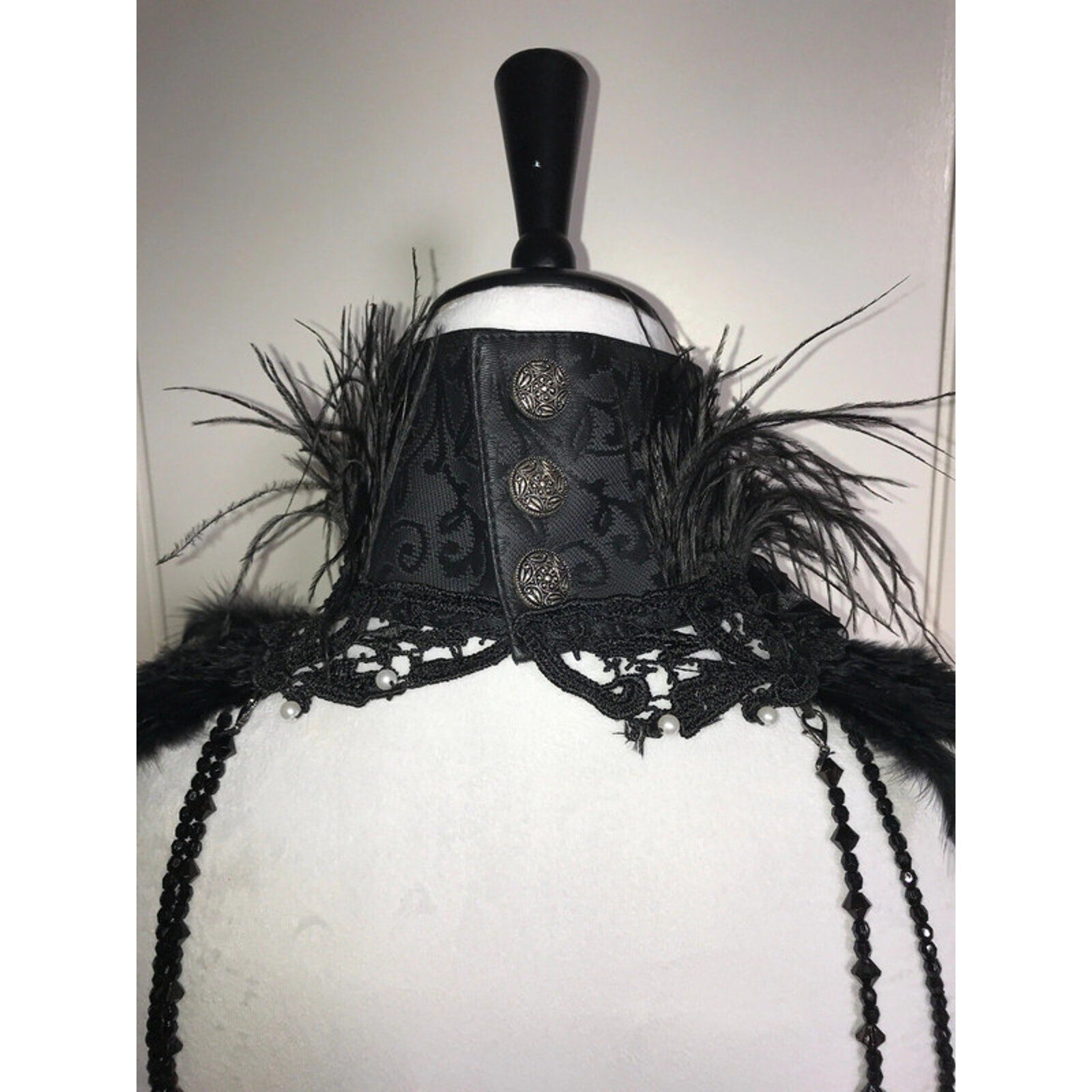RQ-BL Gothic Lolita Victorian Visual Kei EGL Sculpted Lace Feather Collar Top OS