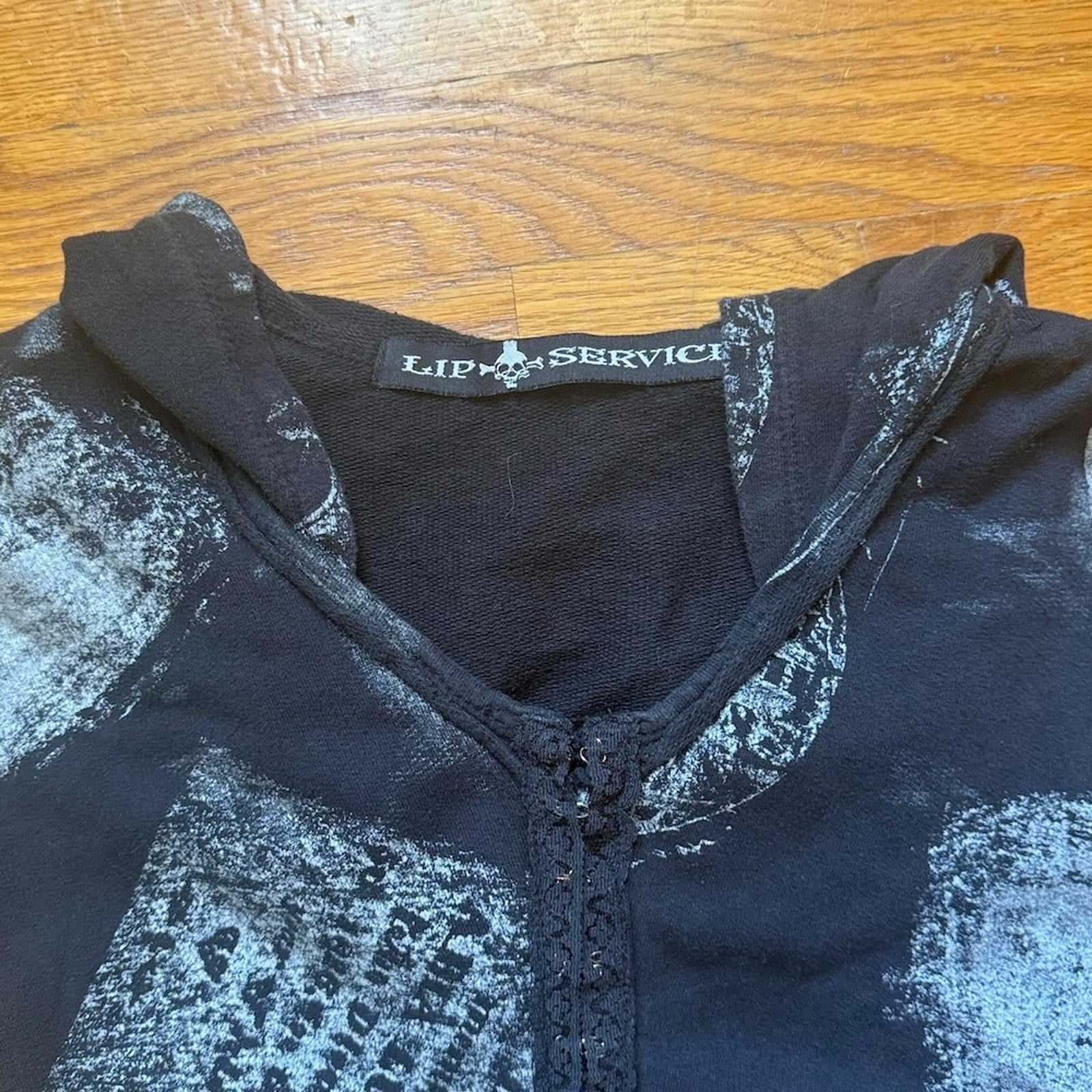 Rare Vintage Lip Service Goth Punk Emo Y2K RIP Corset Back Cotton Hoodie XL