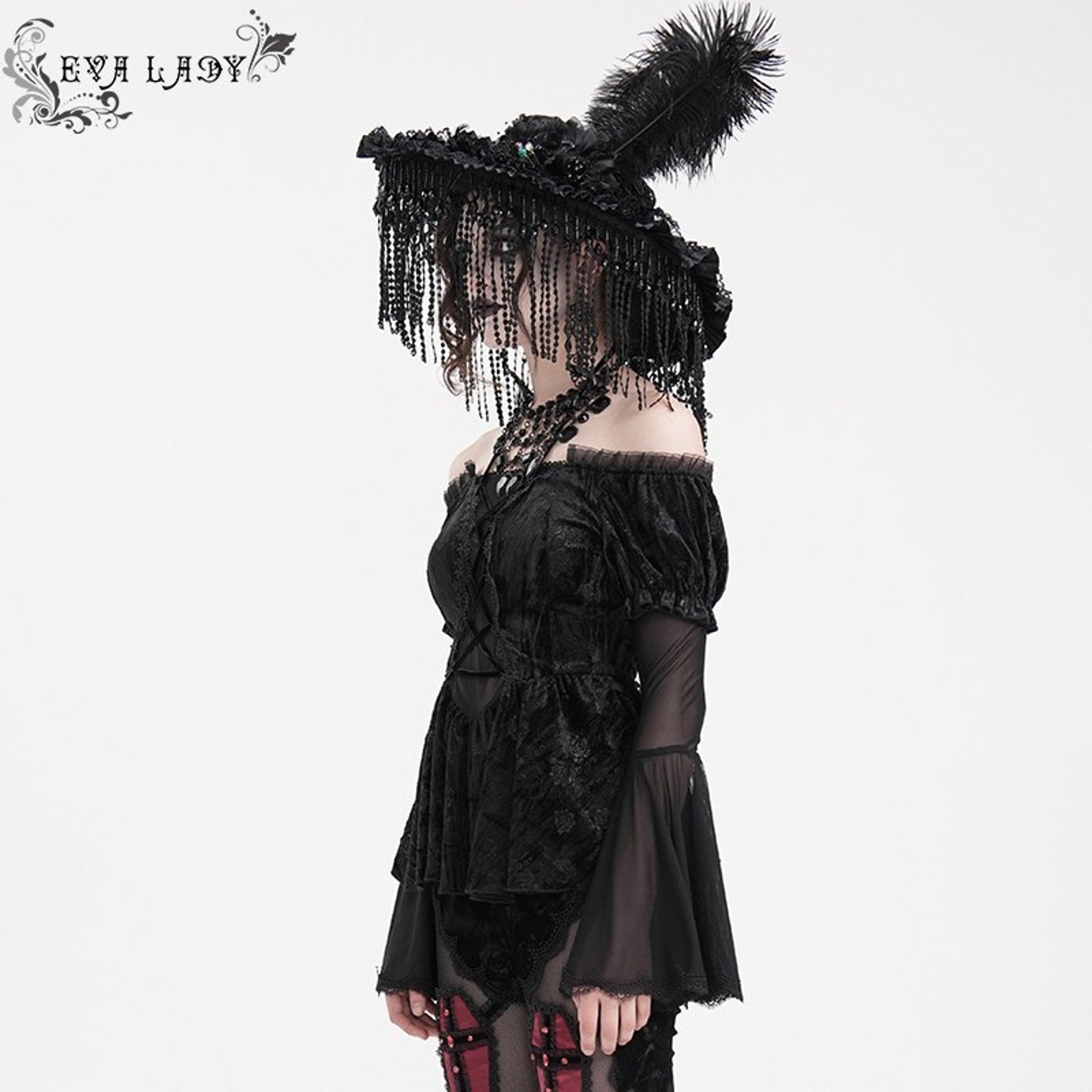 Devil Fashion Gothic Victorian Vampire Black Velvet Rose Princess Peplum Top XS