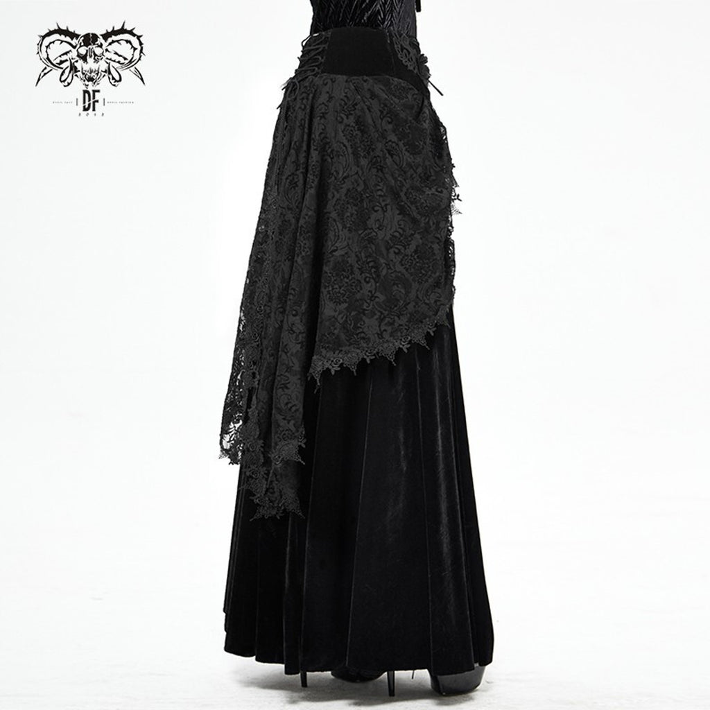 Devil Fashion Gothic Victorian Vkei Black Velvet Flora Queen Long Skirt
