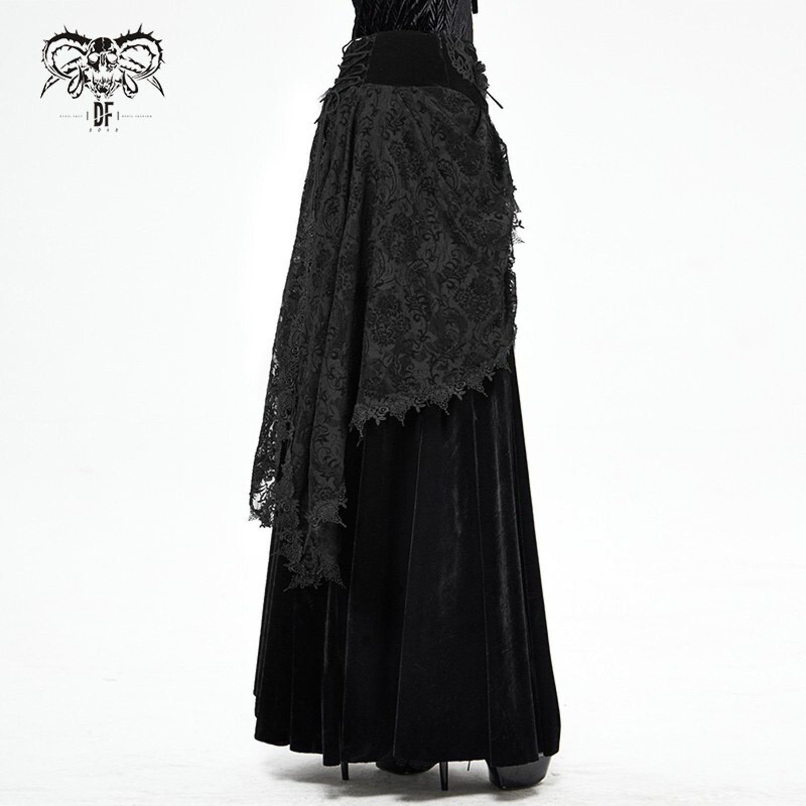 Devil Fashion Gothic Victorian Vkei Black Velvet Flora Queen Long Skirt