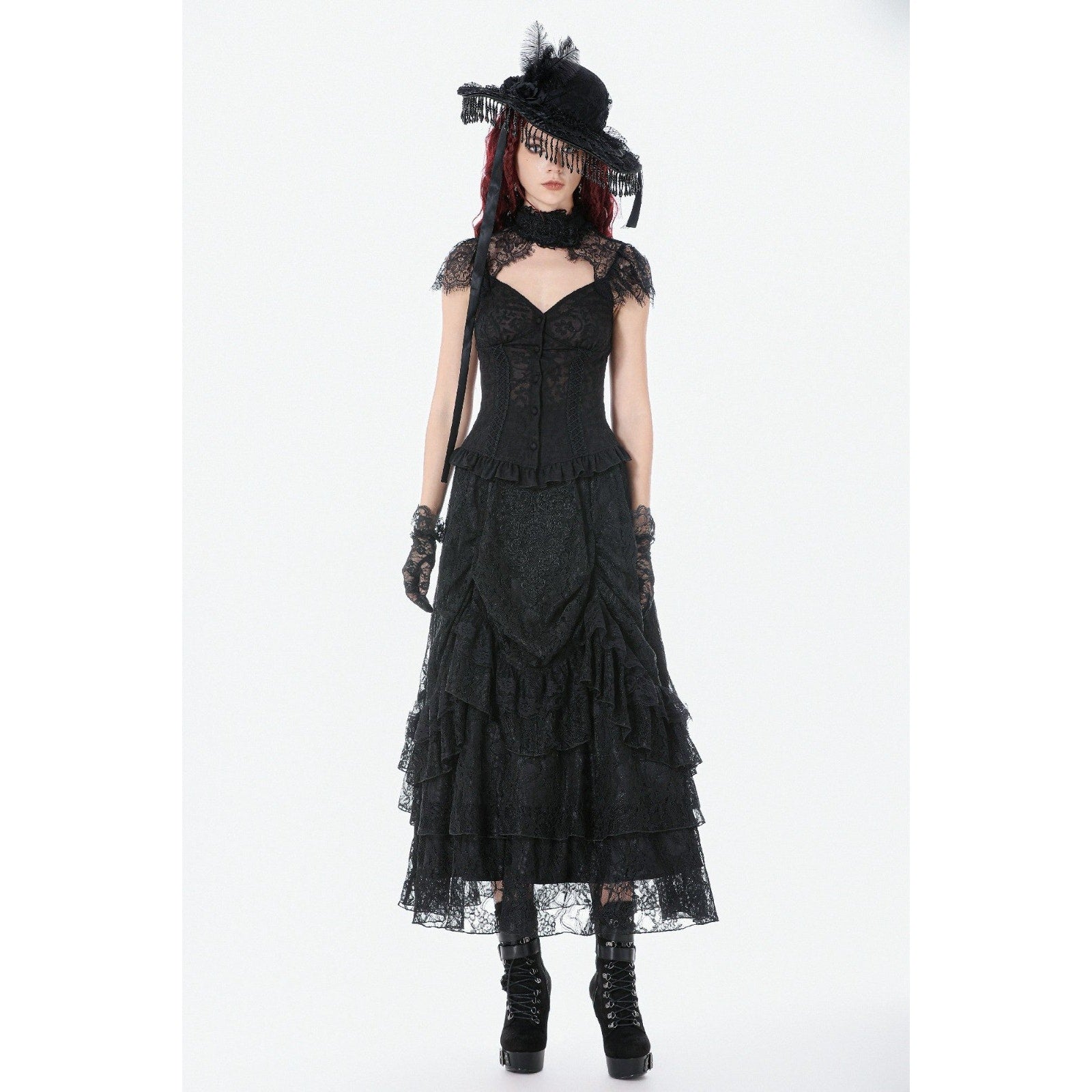 Dark in Love Gothic Victorian Vampire Vkei Black Lace & Ruffle Skirt XS-XL