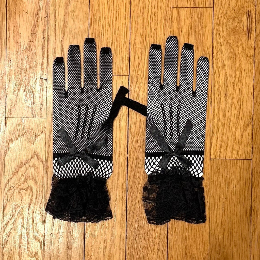 Gothic Victorian Lolita EGL Lolita Vampire Black Fishnet Lace & Bow Gloves