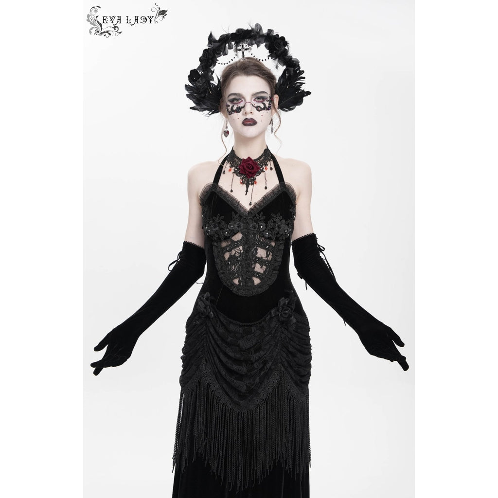 Devil Fashion Gothic Victorian Vampire Decadent Decay Black Velvet Lace Dress