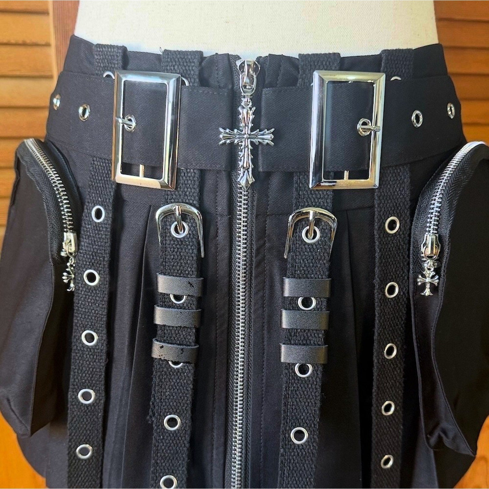 Dark in Love Goth Punk Emo Vkei Cyber Cargo Pockets Tactical Mini Skirt