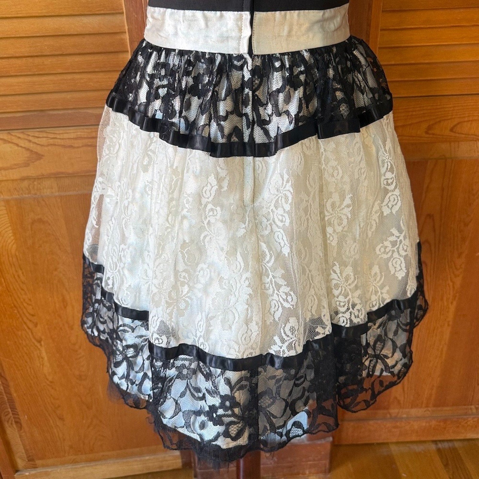 Vintage Jessica McClintock Gunne Sax Retro Ivory Black Bow Strapless Dress 11=M