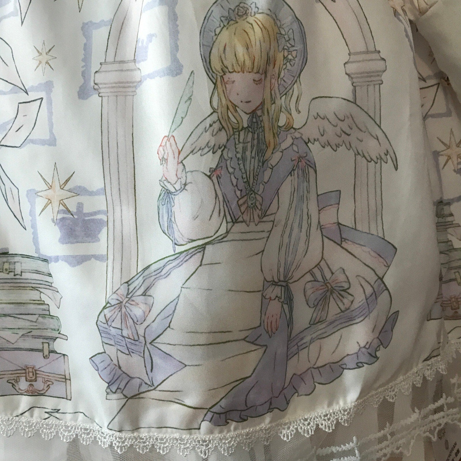 Lolita Kawaii Dolly White Lavender Angel Celestial Science Dress & Petticoat M