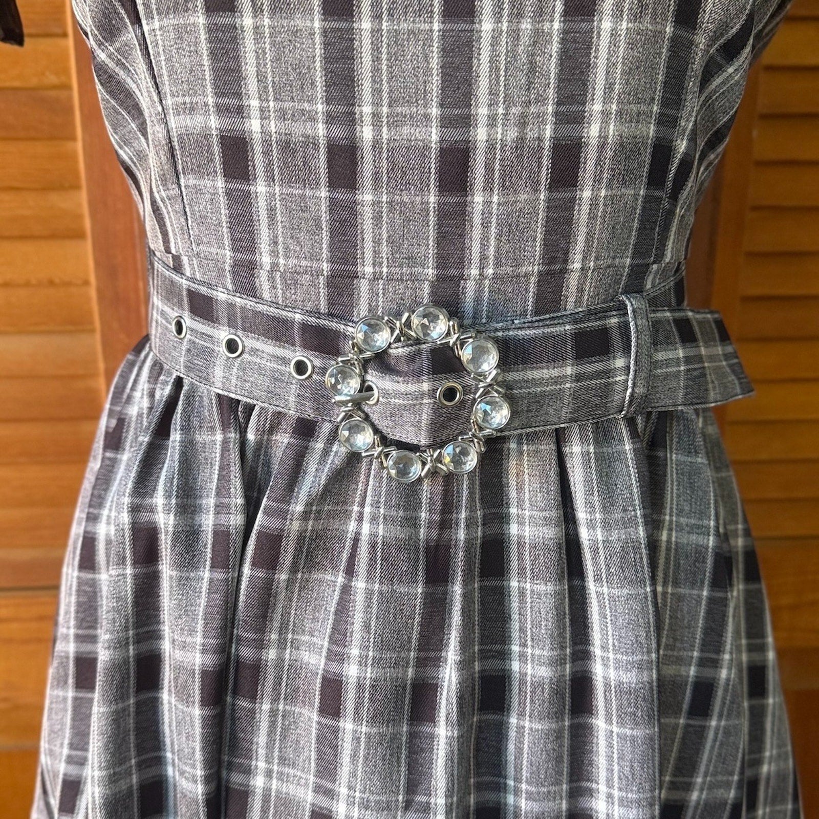 Ank Rouge J-fashion EGL Gyaru Harajuku Dollcore Gray Plaid Black Collar Dress M