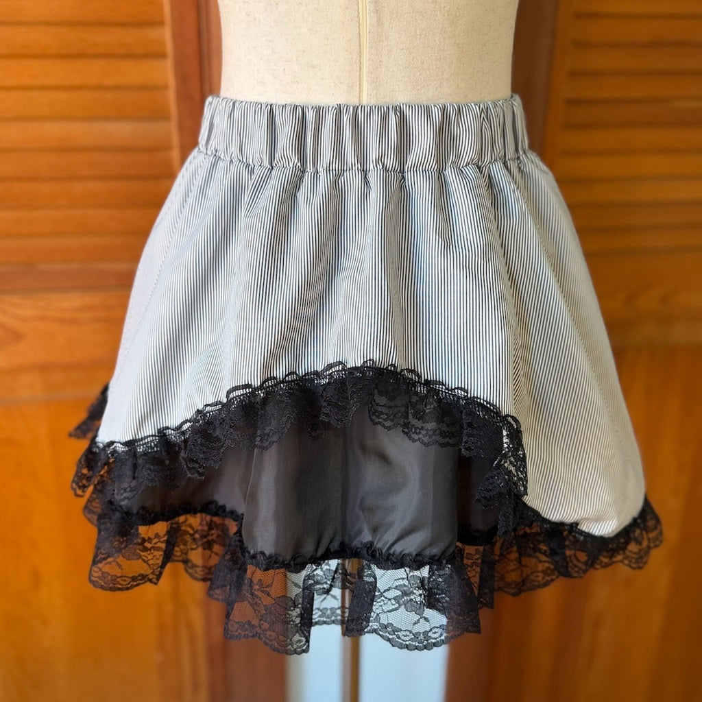 ACDC Rag Lolita EGL Goth Punk Emo Gray Black Zipper Cross Chain Lace Trim Skirt