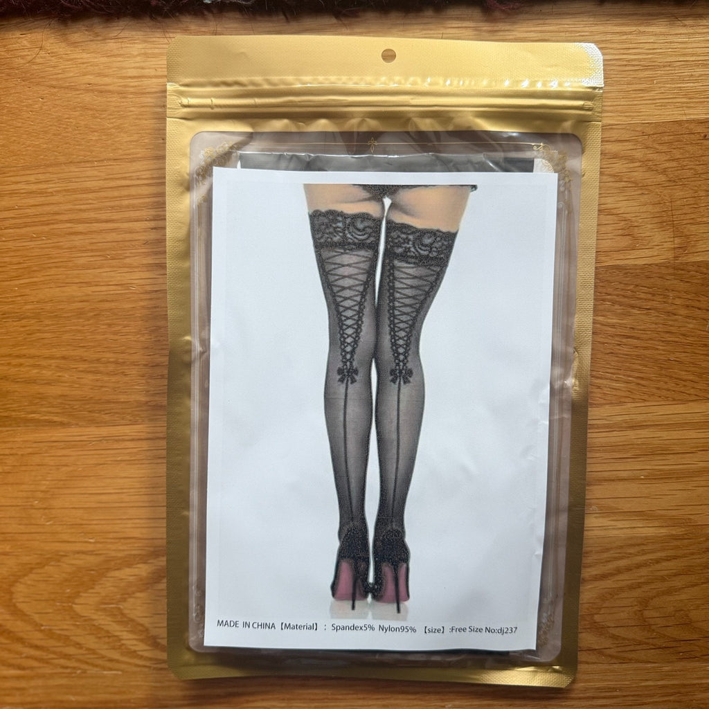 Gothic Victorian Vampire Vkei Dark Fairycore 'Lace-Up Back' Thigh High Stocking