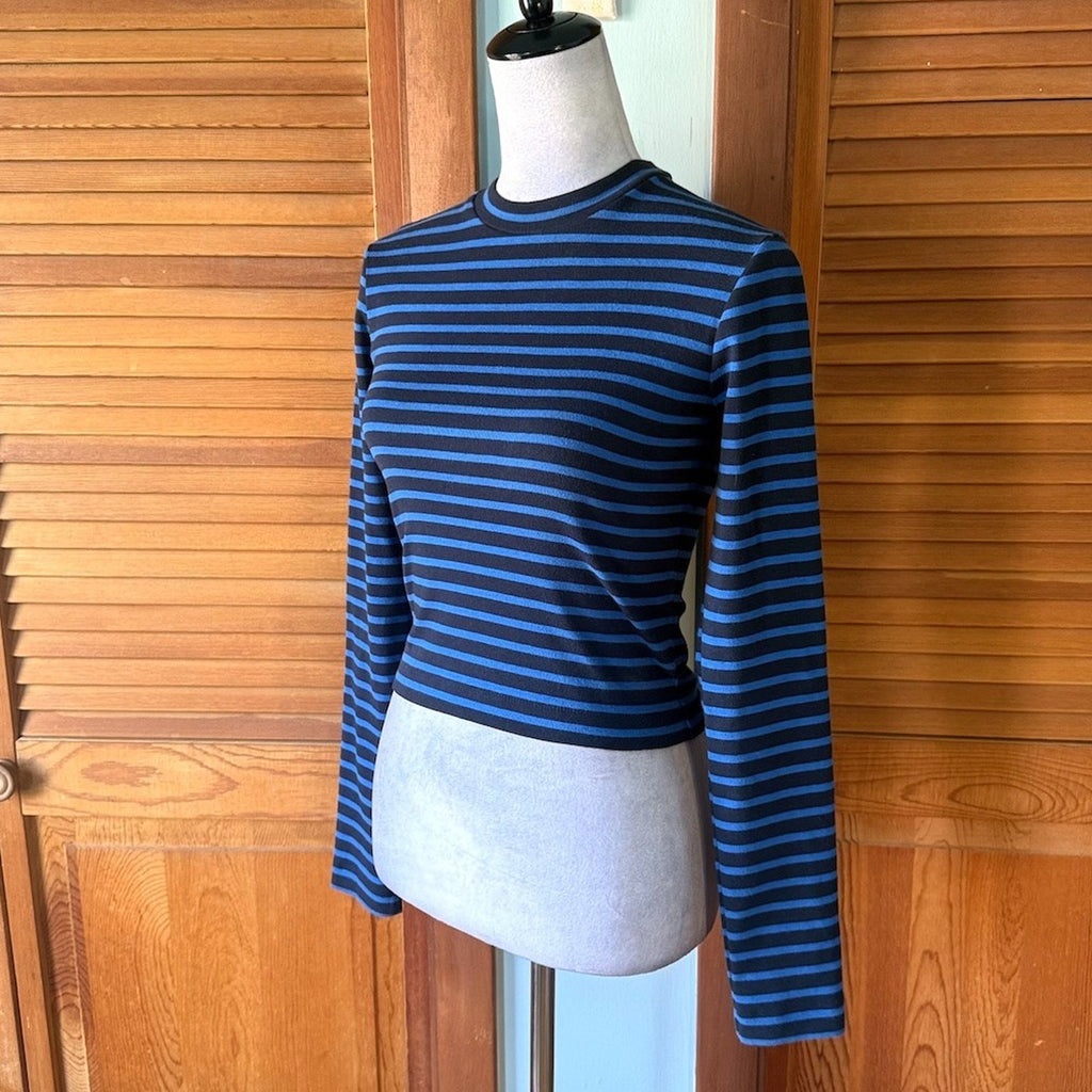 Alexander Wang T Punk Goth Emo Ballet Black Blue Striped Cotton Knit LS Top XS