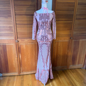 Pink Sequins Fairycore Mermaidcore Disco Diva Bodycon 1930s 1970s Dress Gown XS