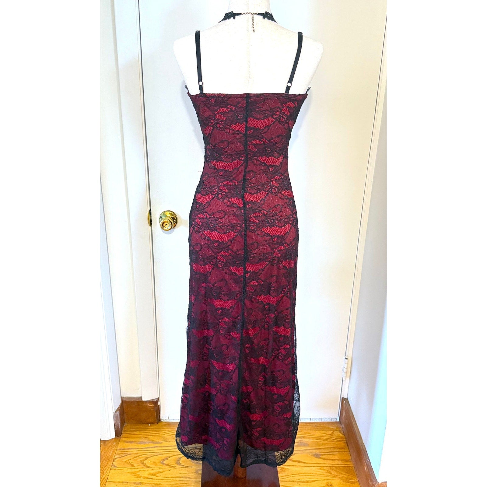 Gothic Victorian Vampire Lace Me Up Red Black Lace Over Long Gown Dress S