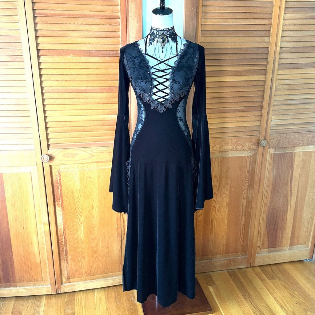 Devil Fashion Gothic Victorian Vampire "Velvet Maiden" Lace Long Gown Dress