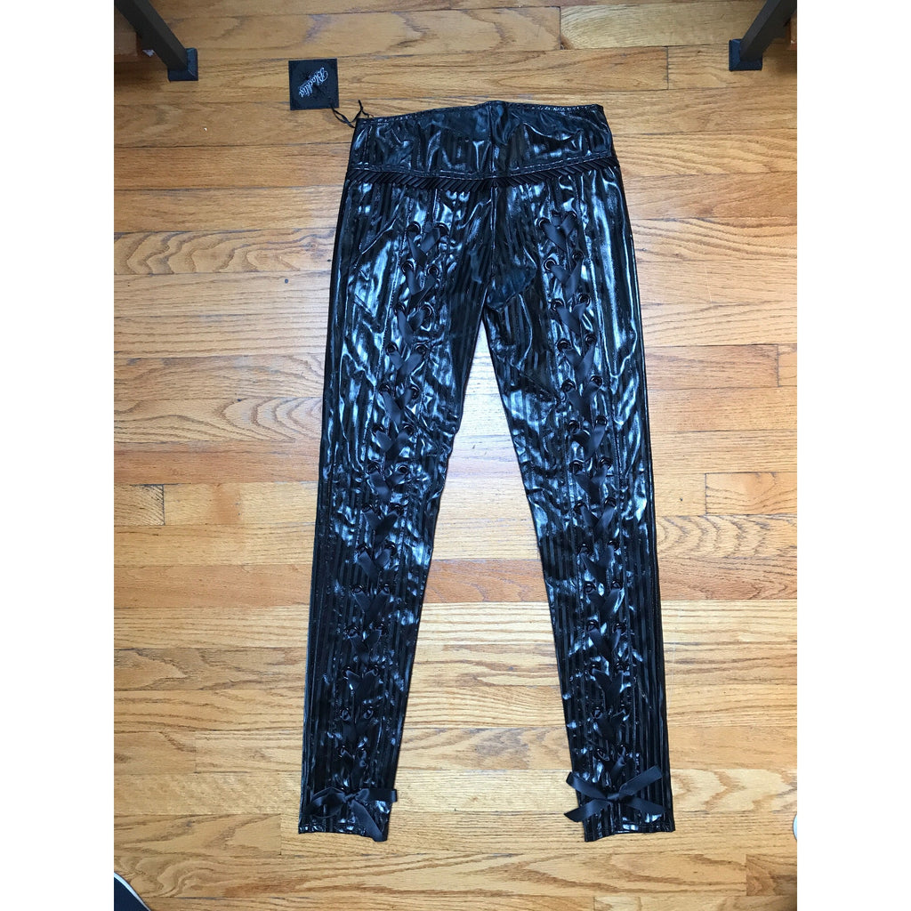 Vintage Lip Service Black Diamond Dynasty Gothic Vinyl Lace-Up Back Pants XS