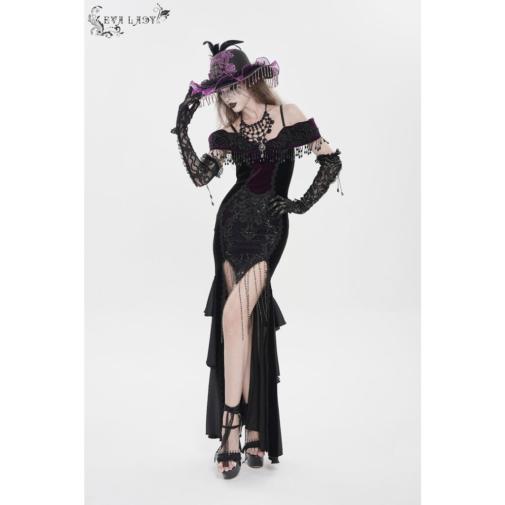 Devil Fashion Gothic Victorian 'Vampire Masquerade' Purple Black Velvet Gown