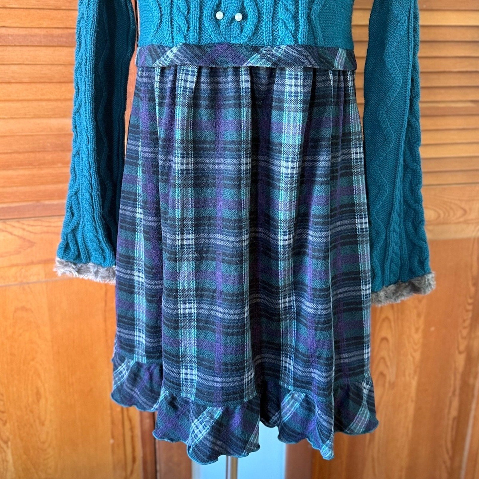 J-fashion Axes Femme Gyaru Kawaii Turquoise Fur Trimmed Sweater Dress M