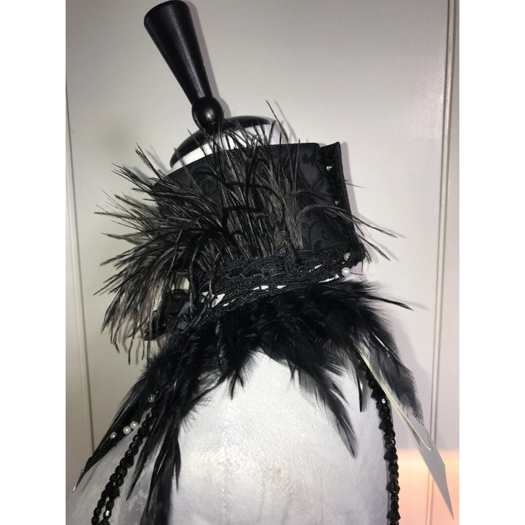 RQ-BL Gothic Lolita Victorian Visual Kei EGL Sculpted Lace Feather Collar Top OS