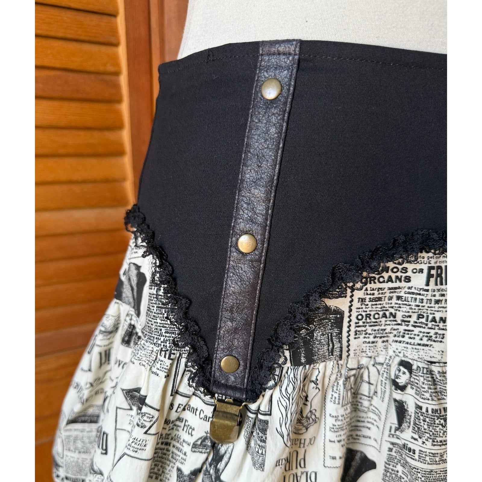 Vintage Lip Service Step in Time Goth Steampunk Victorian Newsprint Mini Skirt M