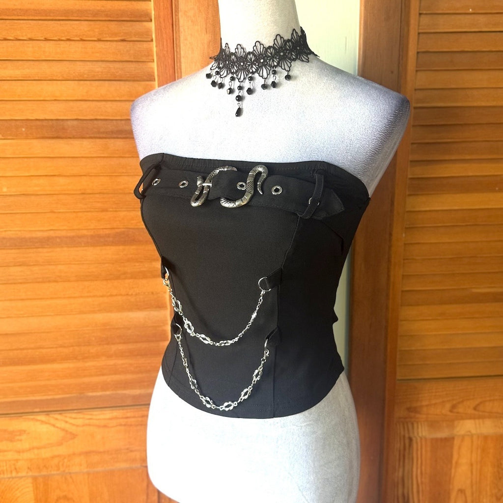 Goth Punk Emo Industrial Witchcore Visual Kei Snake Charmer Chain & Buckle Top