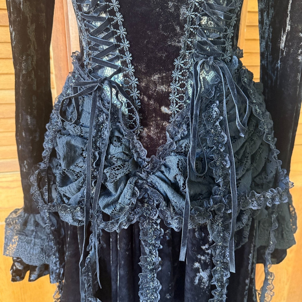 Dark In Love Gothic Victorian Dark Fairy Fare Black Velvet Lace Up Dress