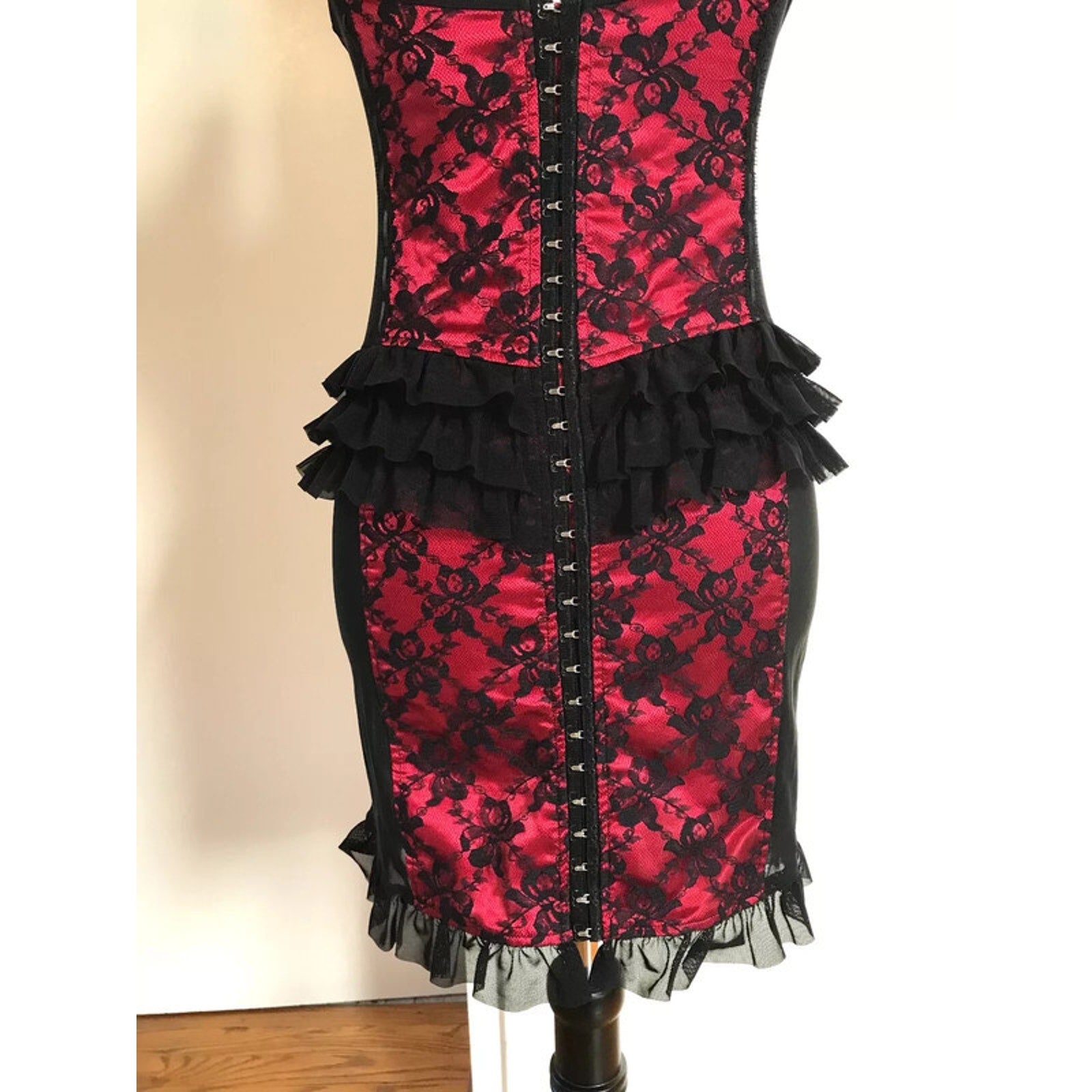 Lip Service Vintage Vaudeville Vamps Gothic Victorian Lace & Mesh Red Dress