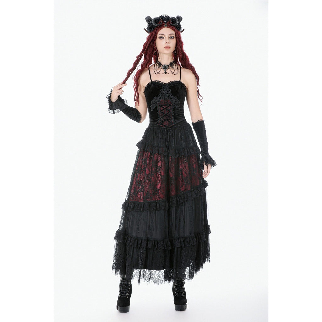 Dark in Love Gothic Victorian Vampire Visual kei Black & Red Lace Ruffle Skirt