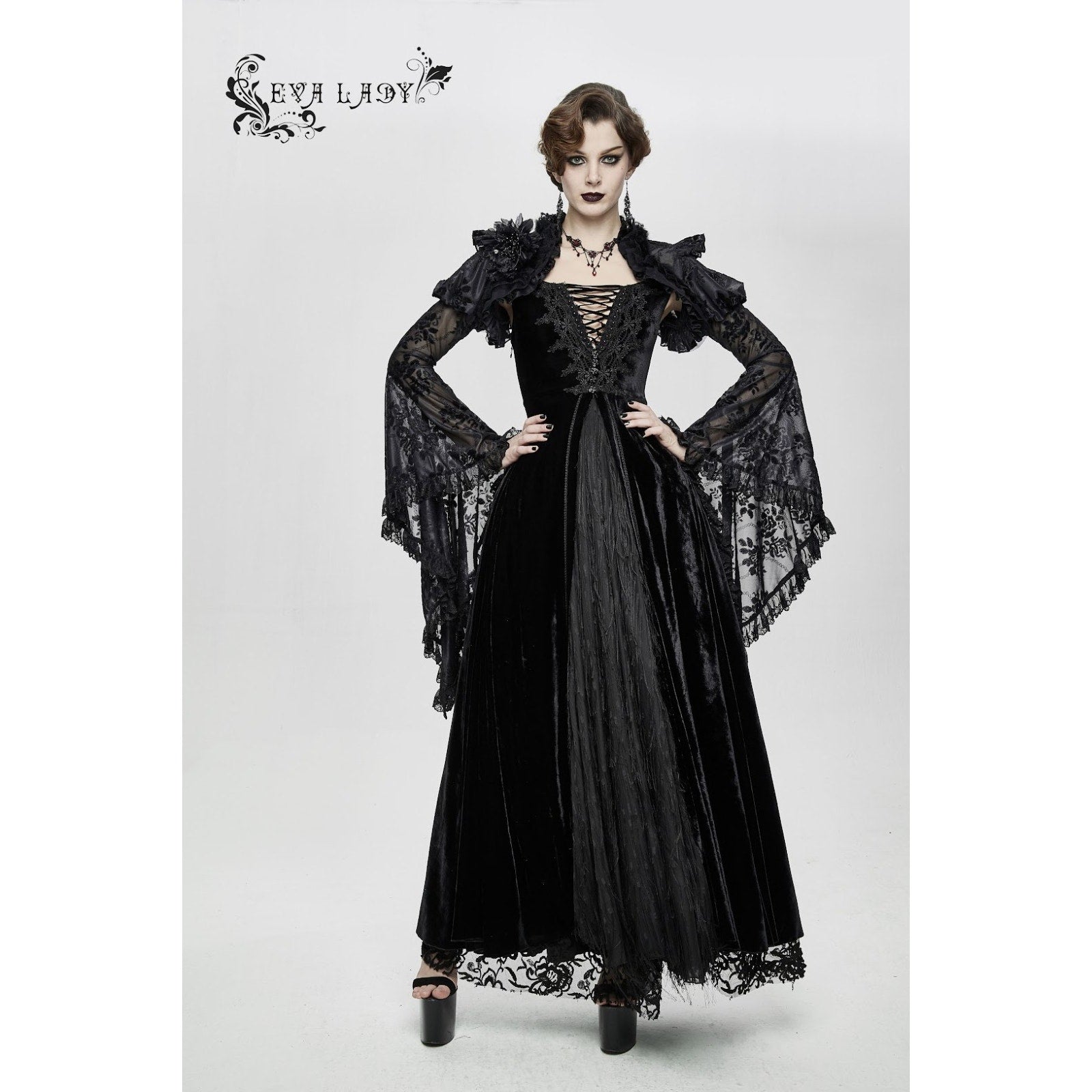 Devil Fashion Gothic Victorian Vampire Vkei Black Velvet "Ricchi" Dress L-2XL